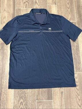 Travis Mathew Navy Performance Polo Shirt - Palm Logo